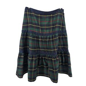 Gretchen Scott Maxi Skirt Women XL Green Plaid Tiered Ruffle Ball Skirt NWT